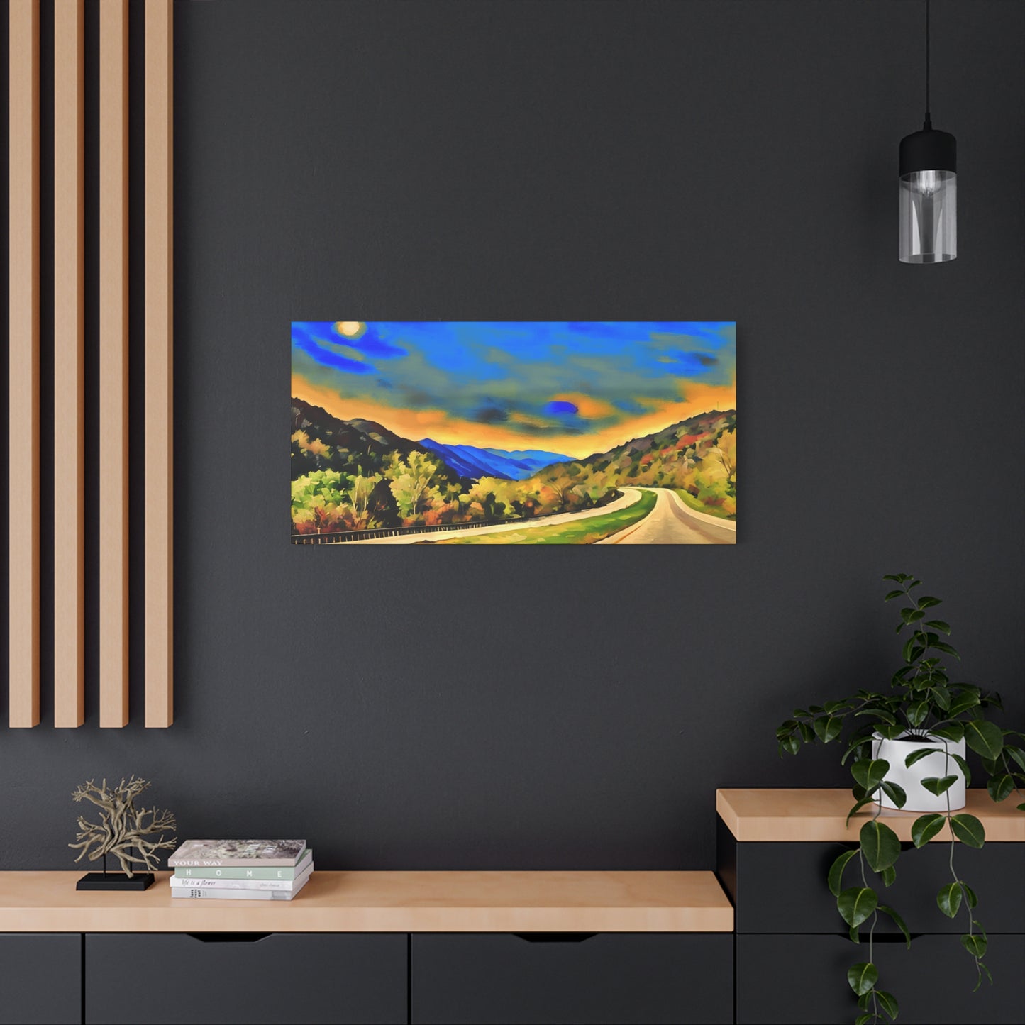West Virginia Highway Watercolor, Landscape Canvas Painting, Travel Lover Gift