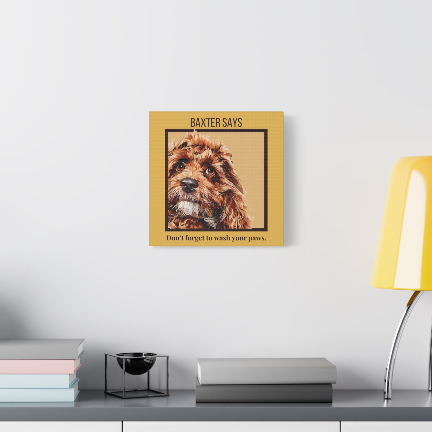 Baxter Says: Don’t Forget to Wash Your Paws | Funny Dog Bathroom Canvas Wall Art