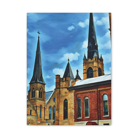 Wheeling Rooftops – St. Matthew’s & St. James Churches | Original Photo Turned Impressionistic Painting