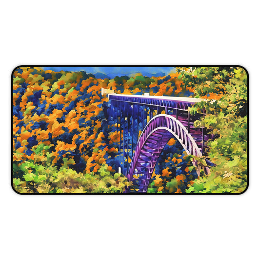 New River Gorge Bridge Watercolor Desk Mat – Original Photo Art from West Virginia