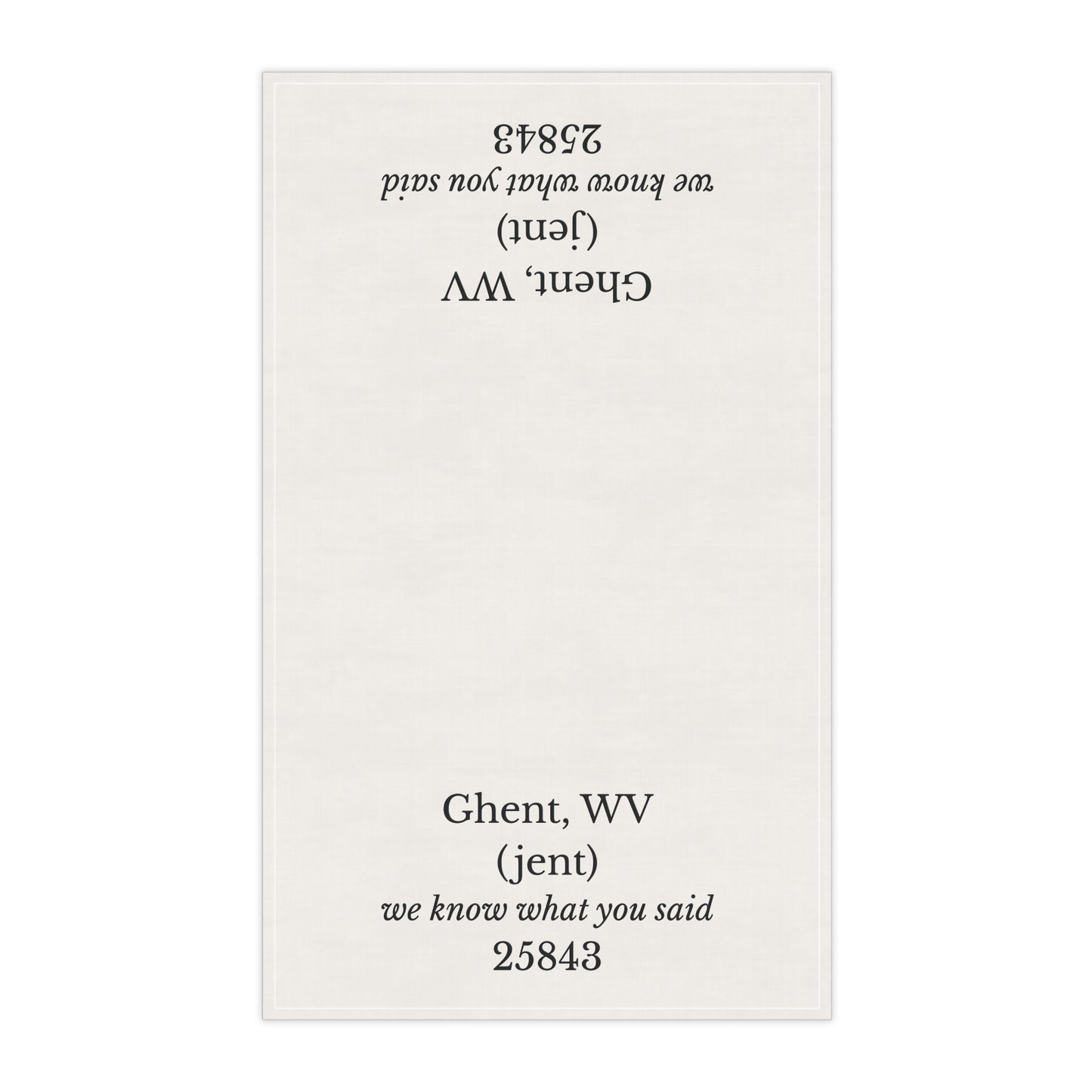 Ghent WV Tea Towel | (jent) “Not What You Expected” | 25843 Decorative Towel | West Virginia Gift | Appalachian Humor Decor | Cotton Twill 18x30