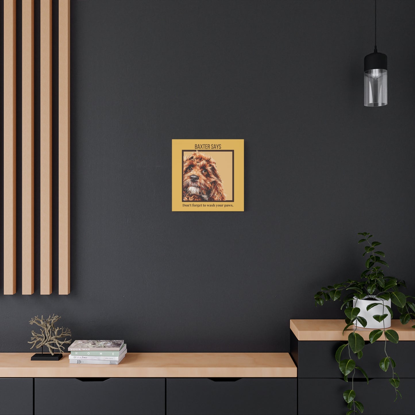 Baxter Says: Don’t Forget to Wash Your Paws | Funny Dog Bathroom Canvas Wall Art