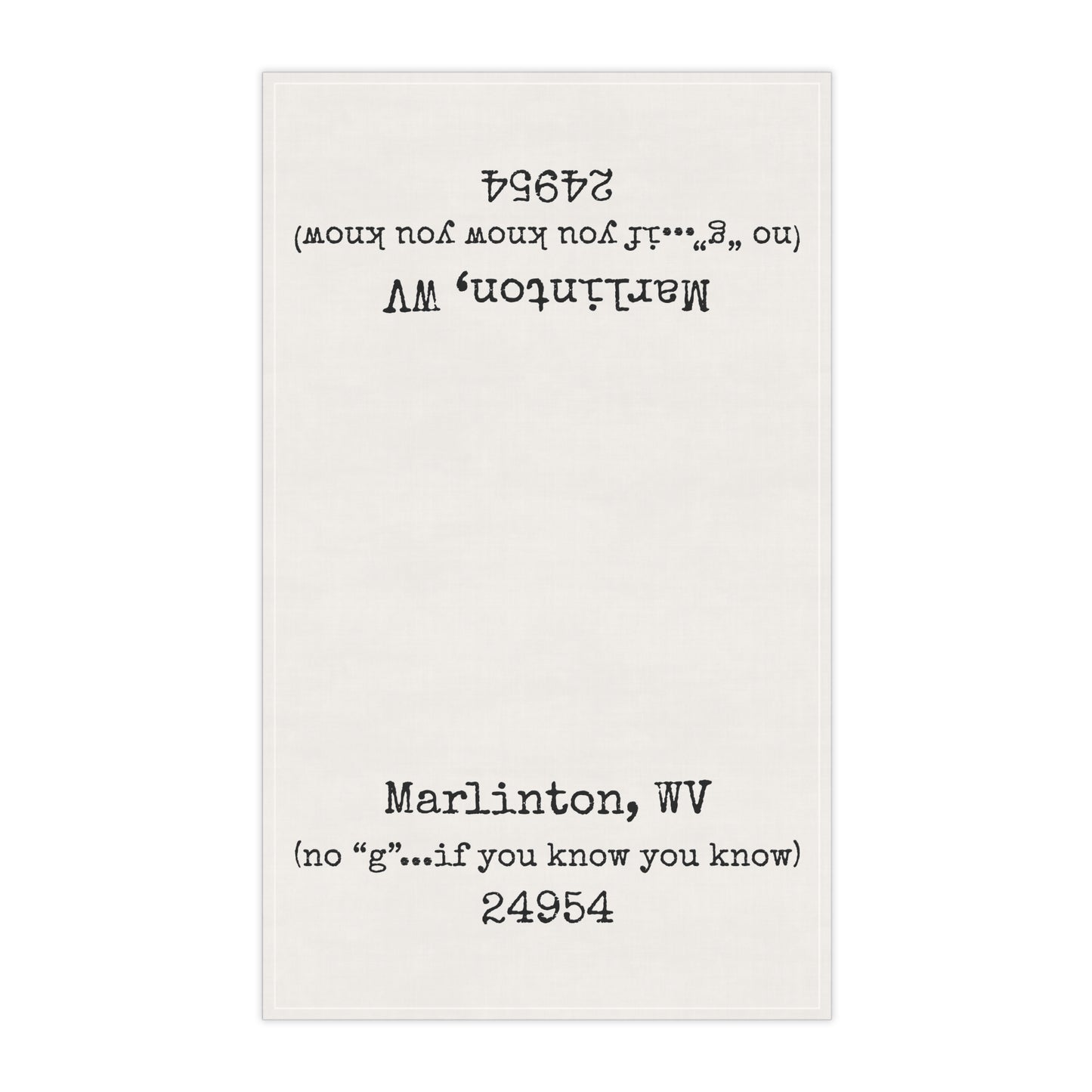 Marlinton WV Tea Towel (No “G” 😉) | 24954 Kitchen Towel | West Virginia Gift | Appalachian Humor Dish Towel | Cotton Twill 18x30