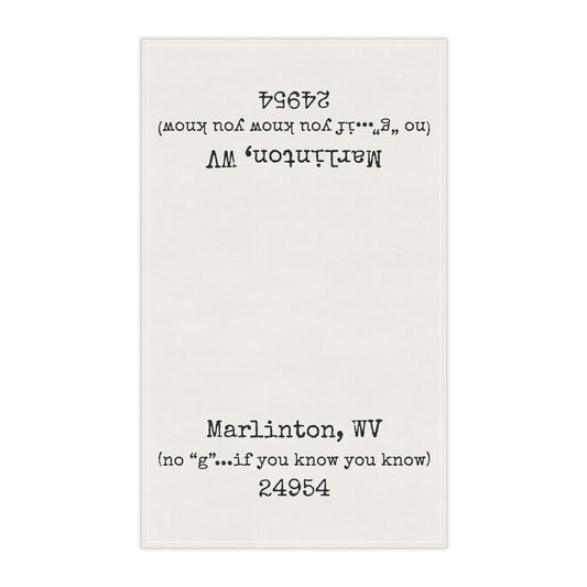 Marlinton WV Tea Towel (No “G” 😉) | 24954 Kitchen Towel | West Virginia Gift | Appalachian Humor Dish Towel | Cotton Twill 18x30