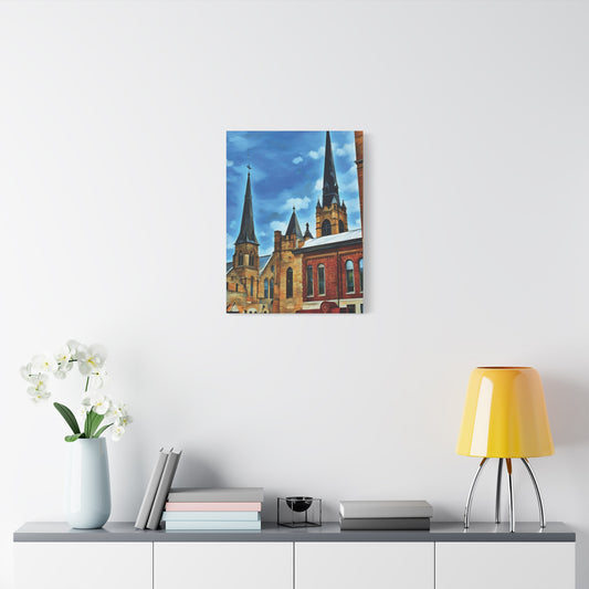 Wheeling Rooftops – St. Matthew’s & St. James Churches | Original Photo Turned Impressionistic Painting