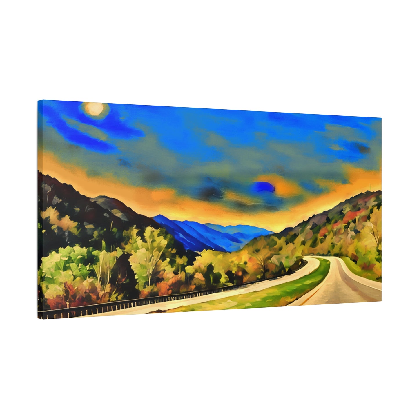 West Virginia Highway Watercolor, Landscape Canvas Painting, Travel Lover Gift