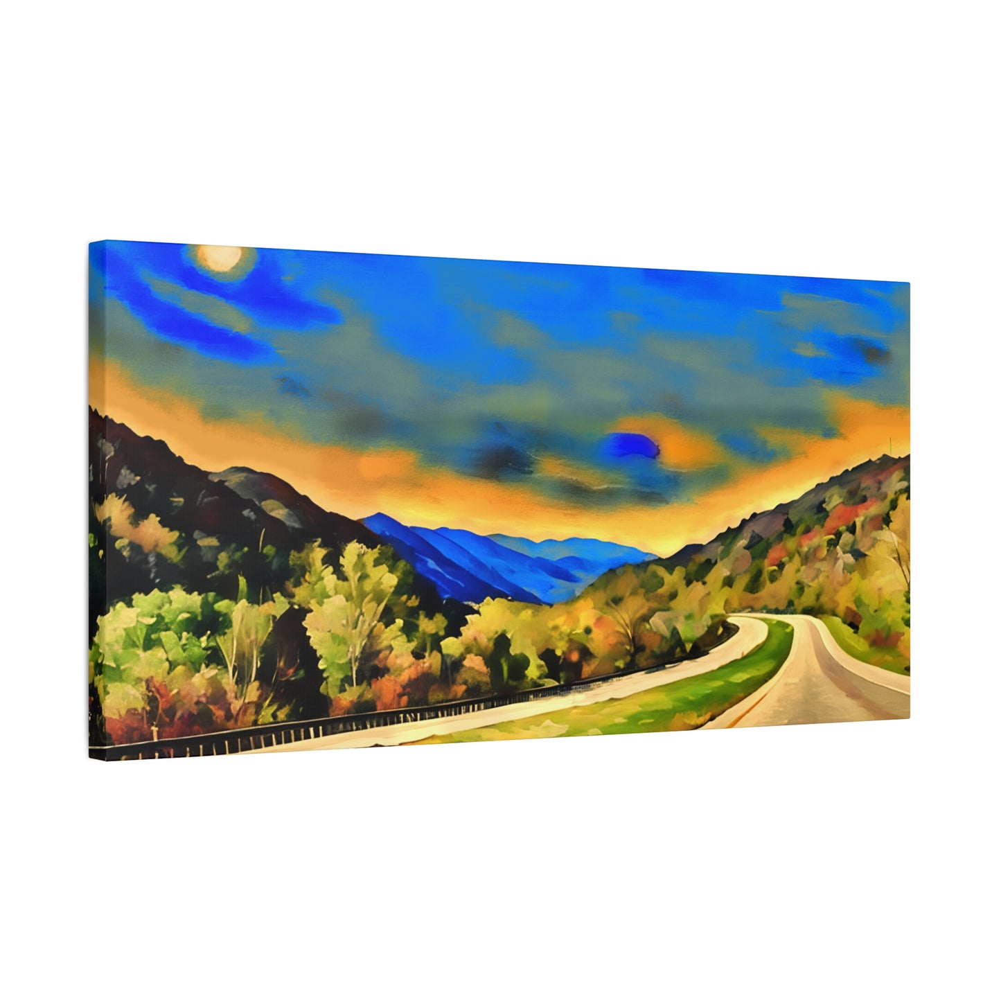 West Virginia Highway Watercolor, Landscape Canvas Painting, Travel Lover Gift