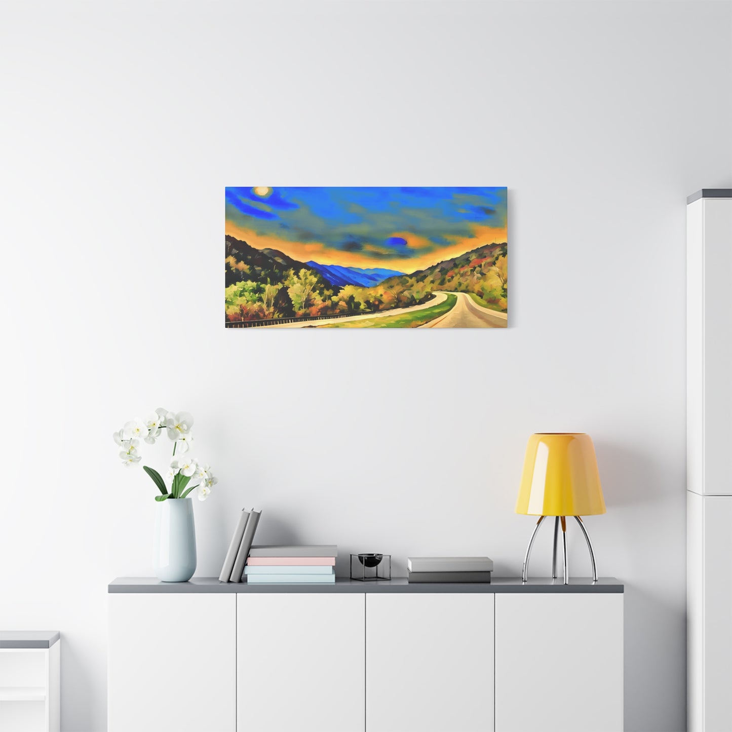 West Virginia Highway Watercolor, Landscape Canvas Painting, Travel Lover Gift