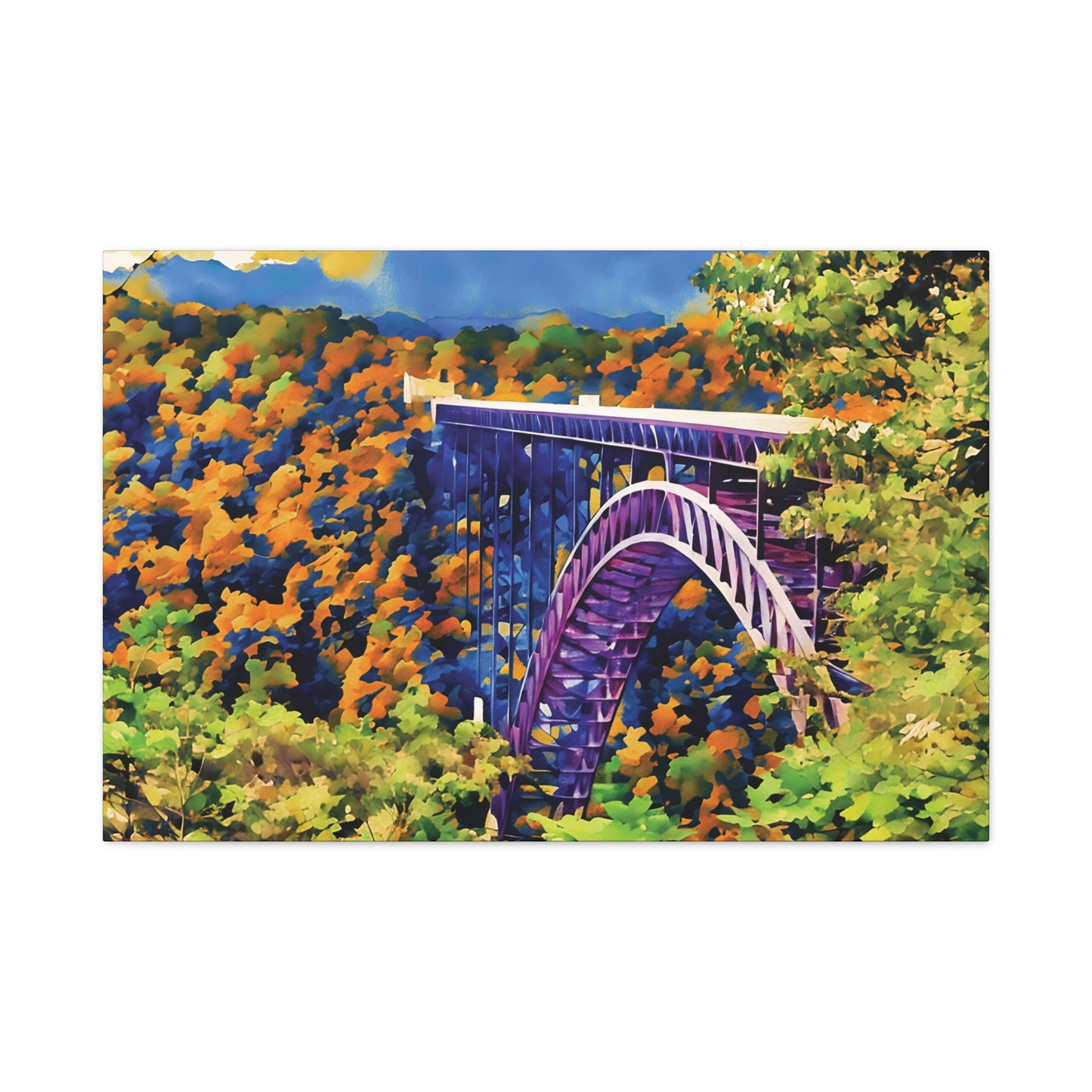 New River Gorge Bridge – Original Photo Turned Watercolor Canvas Art