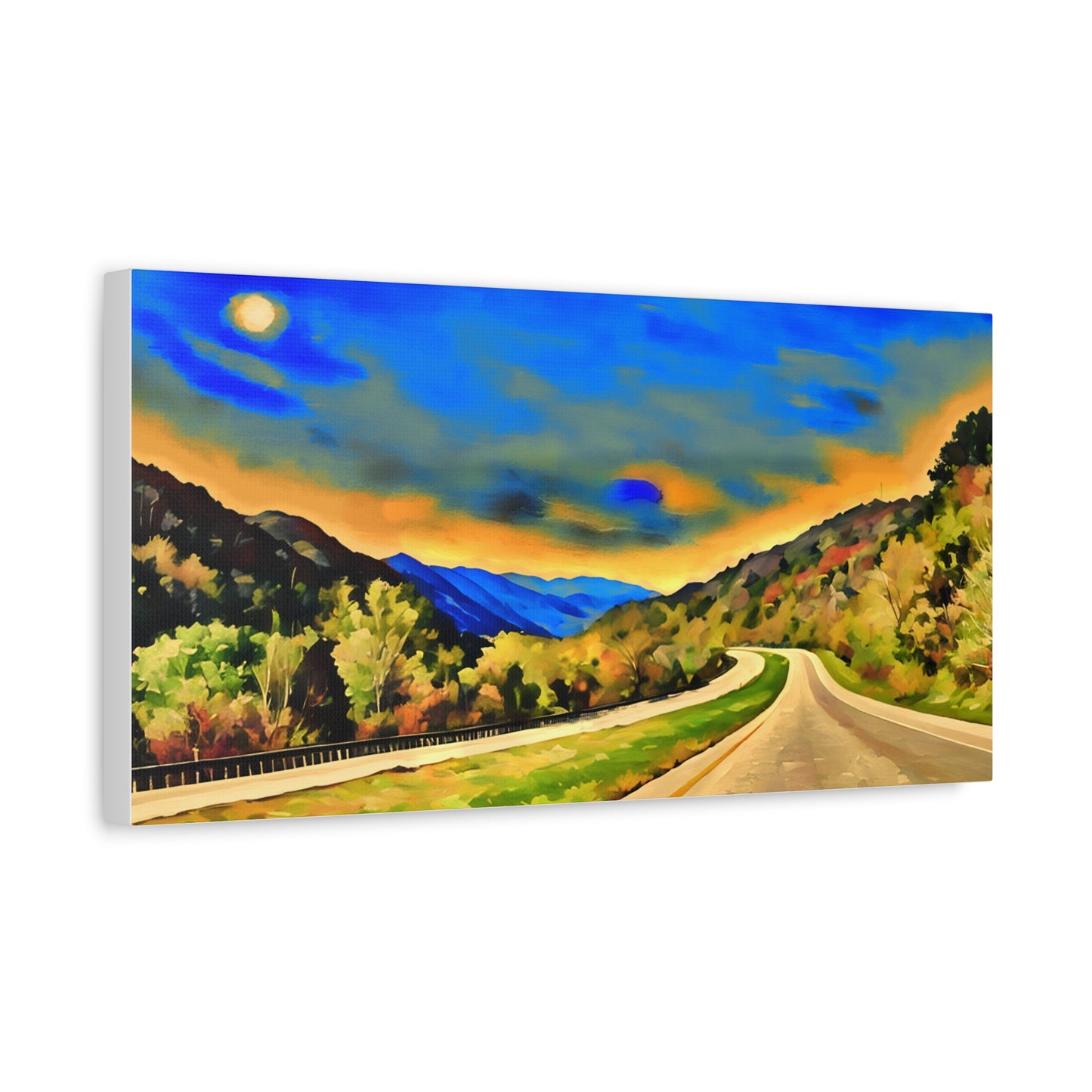 West Virginia Highway Watercolor, Landscape Canvas Painting, Travel Lover Gift