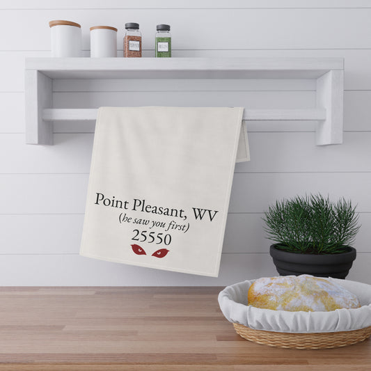 Point Pleasant WV Tea Towel | “He Saw You First” Mothman Design | 25550 Kitchen Towel | West Virginia Gift | Appalachian Folklore Decor | Cotton Twill 18x30