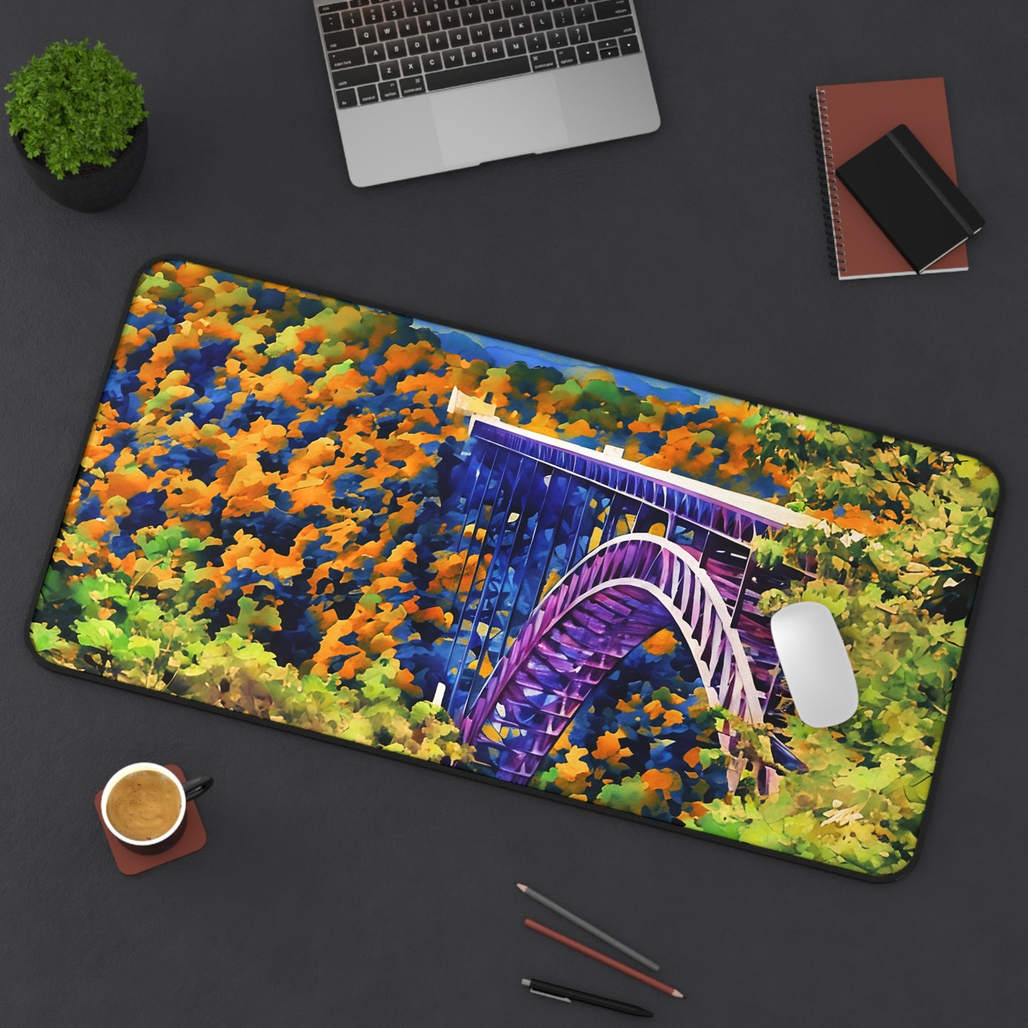 New River Gorge Bridge Watercolor Desk Mat – Original Photo Art from West Virginia