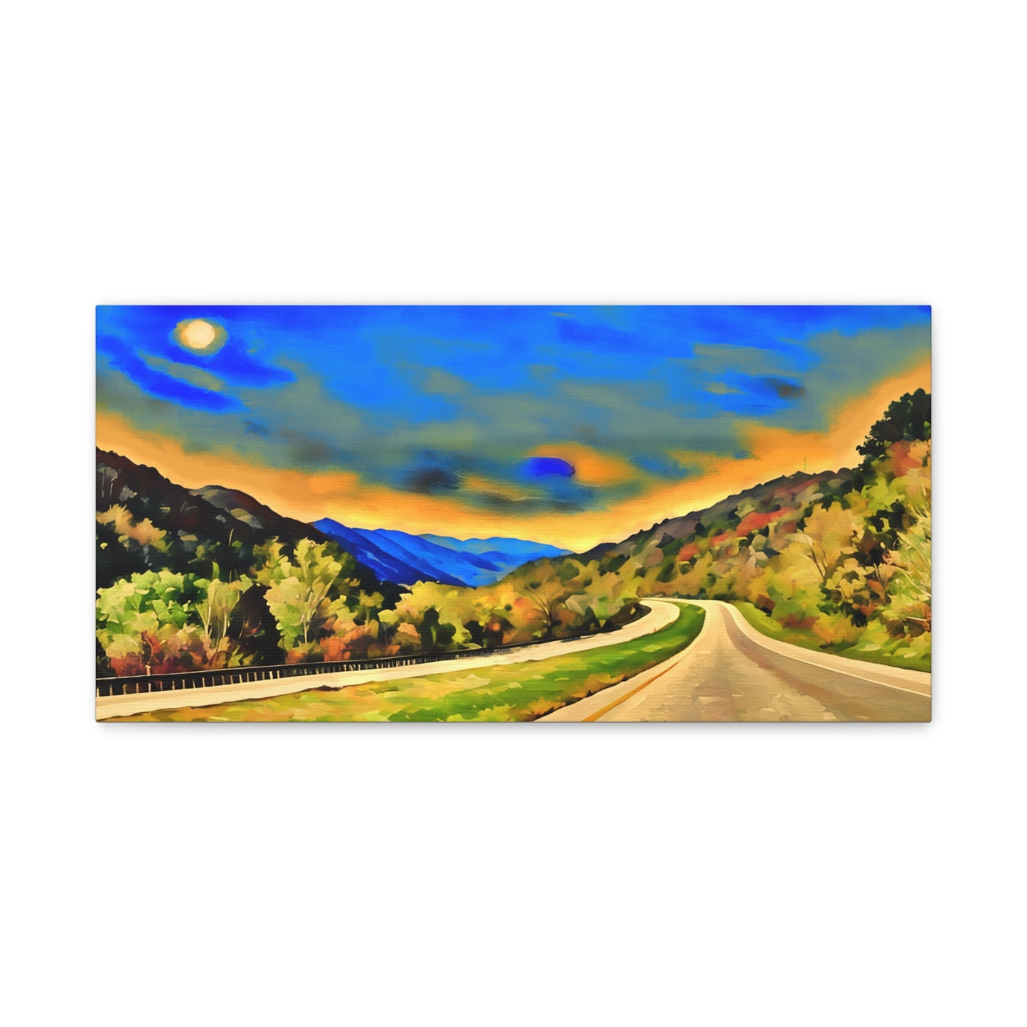 West Virginia Highway Watercolor, Landscape Canvas Painting, Travel Lover Gift