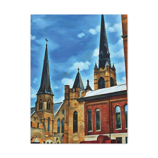 Wheeling Rooftops – St. Matthew’s & St. James Churches | Original Photo Turned Impressionistic Painting