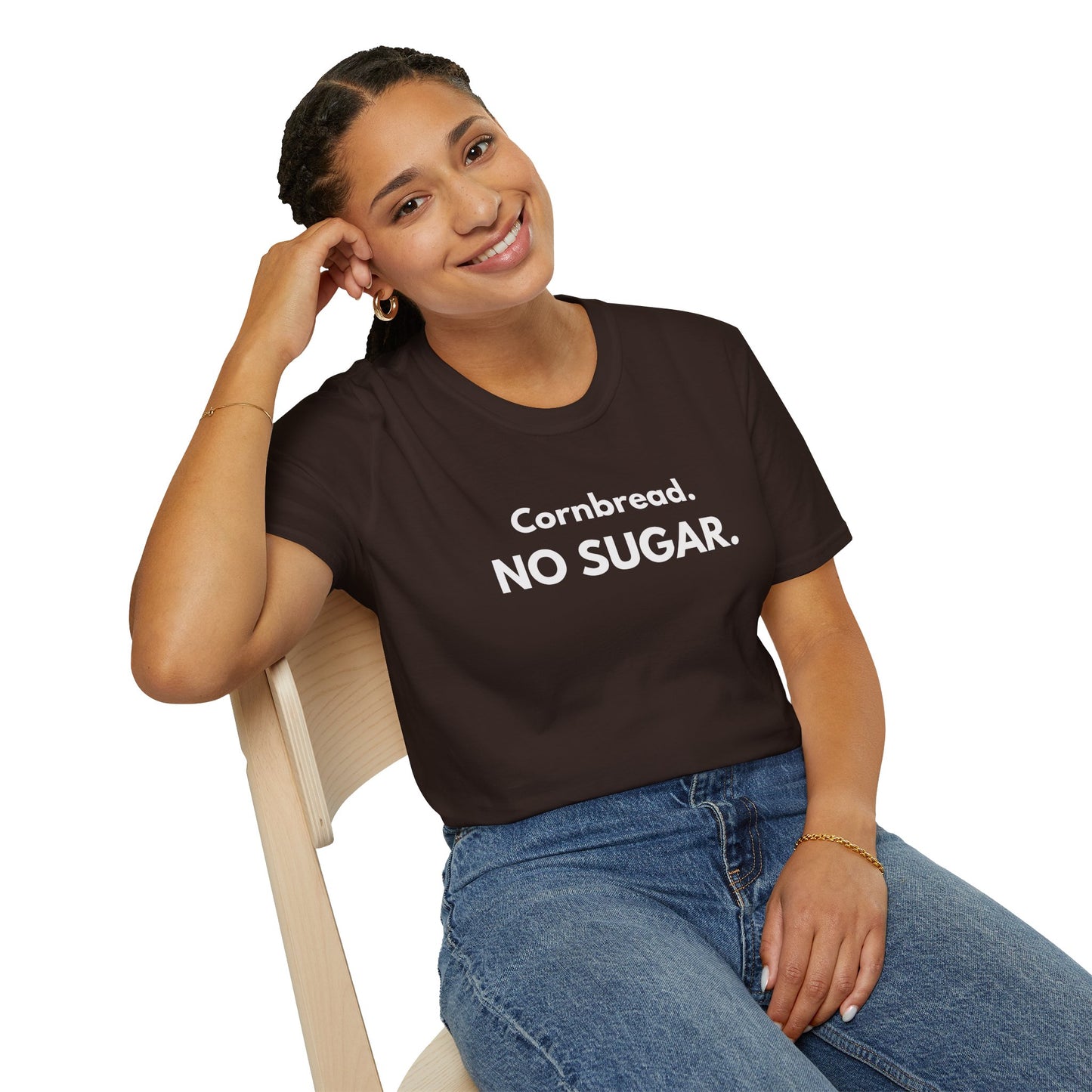 Cornbread No Sugar Navy T-Shirt | Funny Southern Saying Tee | Appalachian Humor Shirt | Gildan Softstyle 64000