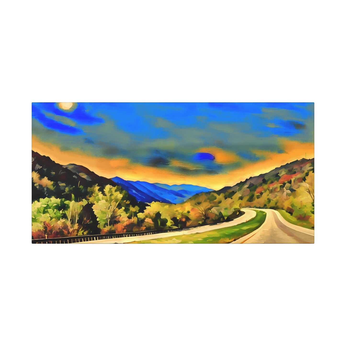 West Virginia Highway Watercolor, Landscape Canvas Painting, Travel Lover Gift