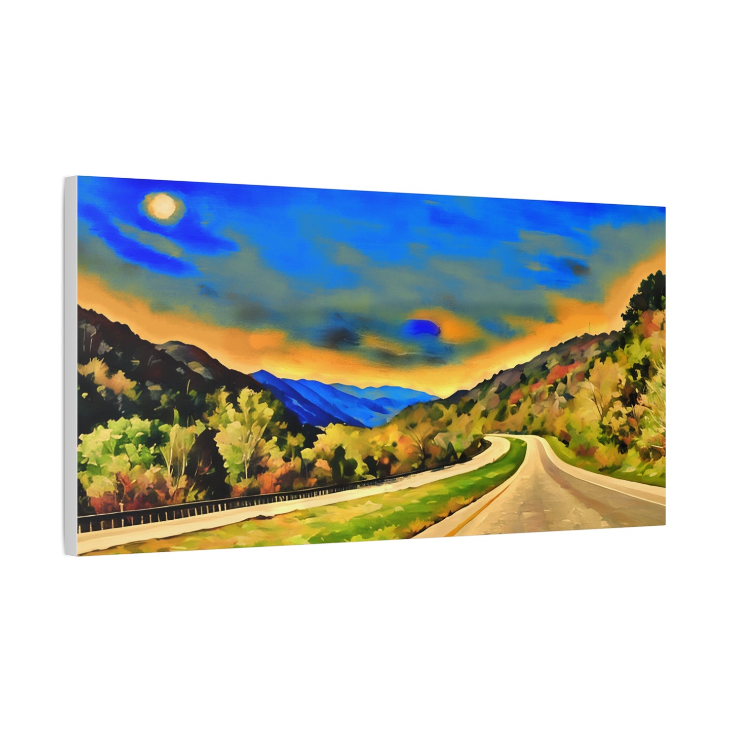 West Virginia Highway Watercolor, Landscape Canvas Painting, Travel Lover Gift