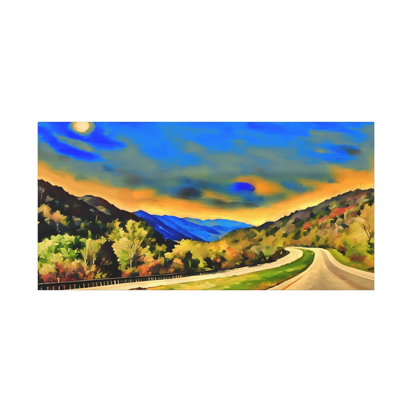 West Virginia Highway Watercolor, Landscape Canvas Painting, Travel Lover Gift