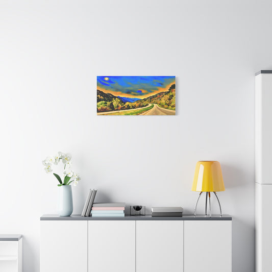 West Virginia Highway Watercolor, Landscape Canvas Painting, Travel Lover Gift