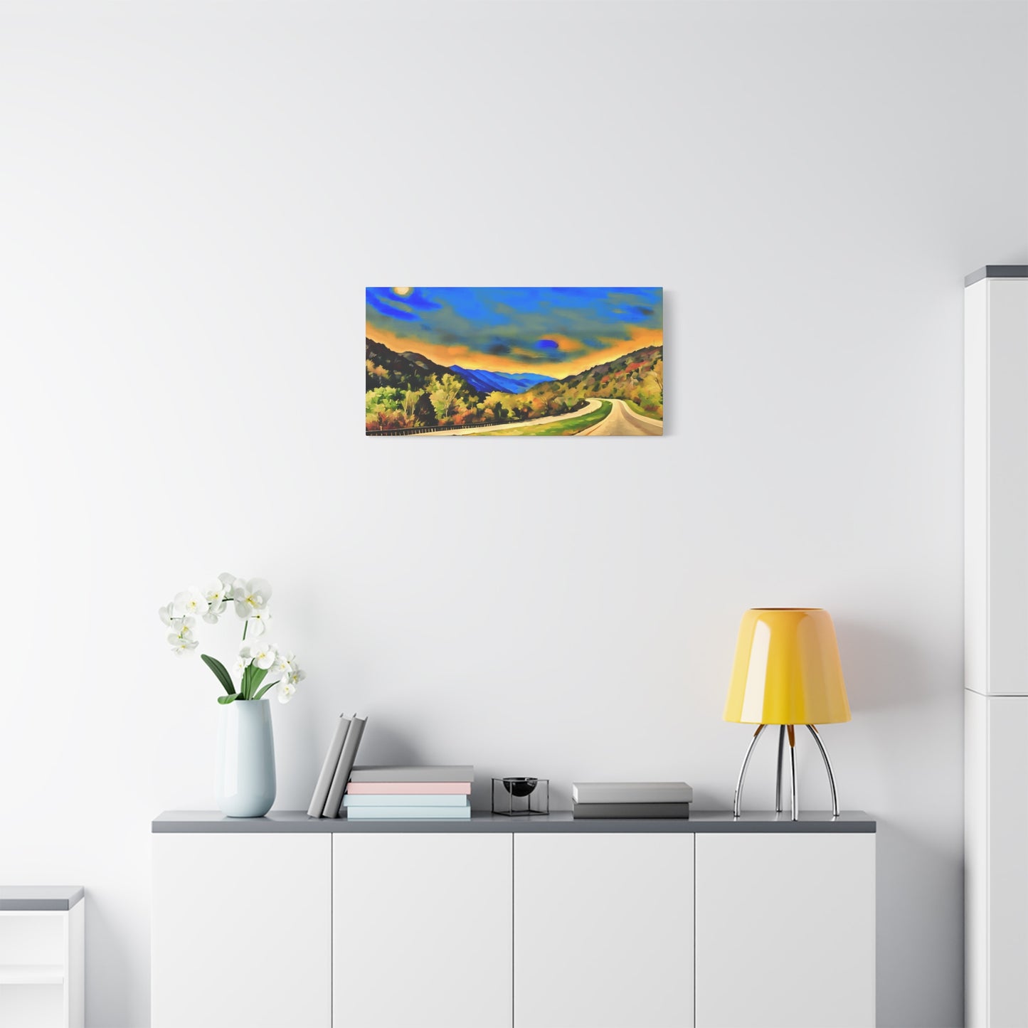 West Virginia Highway Watercolor, Landscape Canvas Painting, Travel Lover Gift